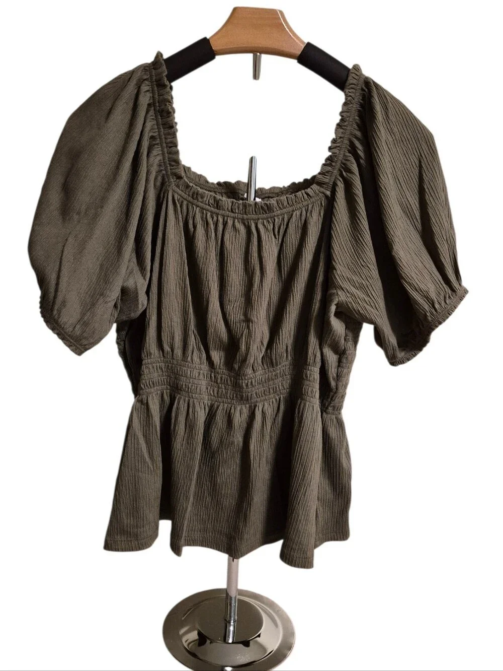 Babydoll Olive Green Old Navy Peplum Top for Fall - Size Large